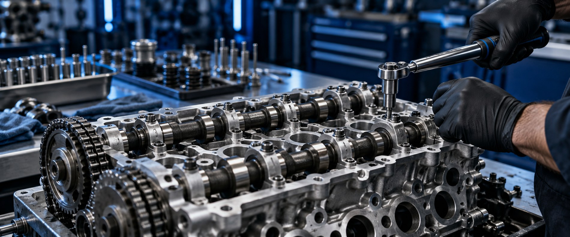 Illustrative close-up of engine repair